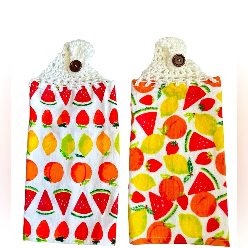 Hand Crafted Colorful Pink Watermelon Hanging Hand Towels Crochet Top